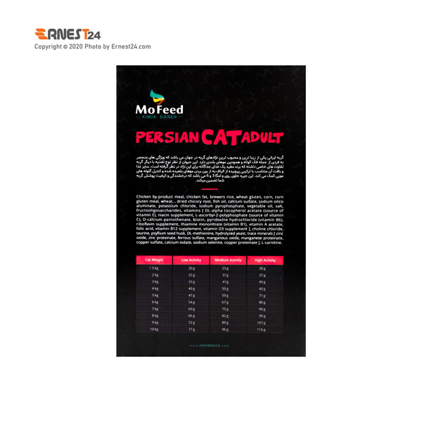 غذای خشک گربه مفید مدل persian cat adult وزن 1 کیلوگرم نمای پشت کالا عکس استفاده شده در سایت ارنست 24 - ernest24.com