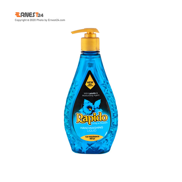 مایع دستشویی لوکس شفاف راپیدو رنگ آبی وزن 450 گرم عکس استفاده شده در سایت ارنست 24 - ernest24.com