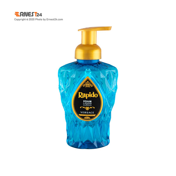 مایع دستشویی فوم راپیدو مدل VERSACE رنگ آبی وزن 500 گرم عکس استفاده شده در سایت ارنست 24 - ernest24.com